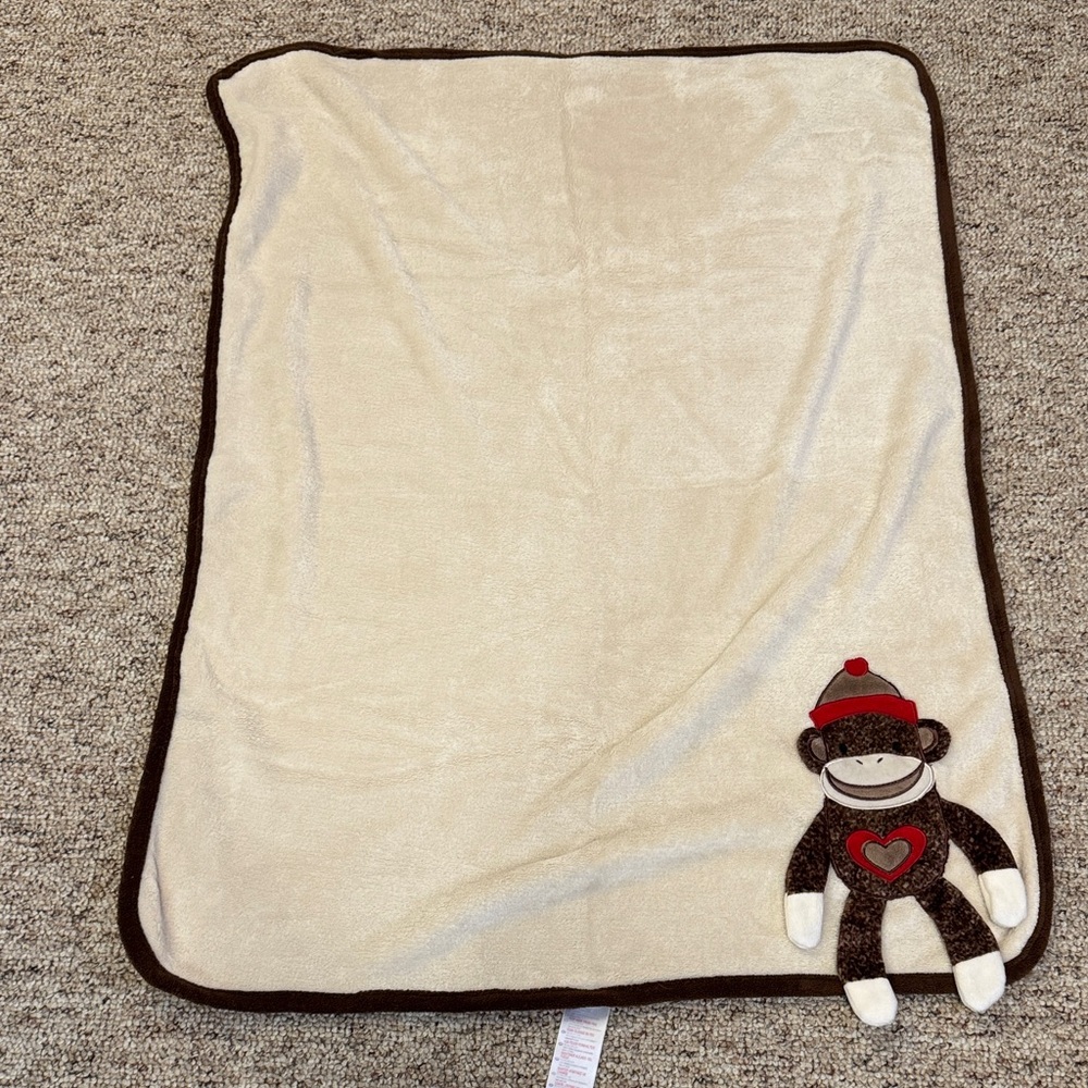 BabiesRUs Cream and Brown Monkey Throw